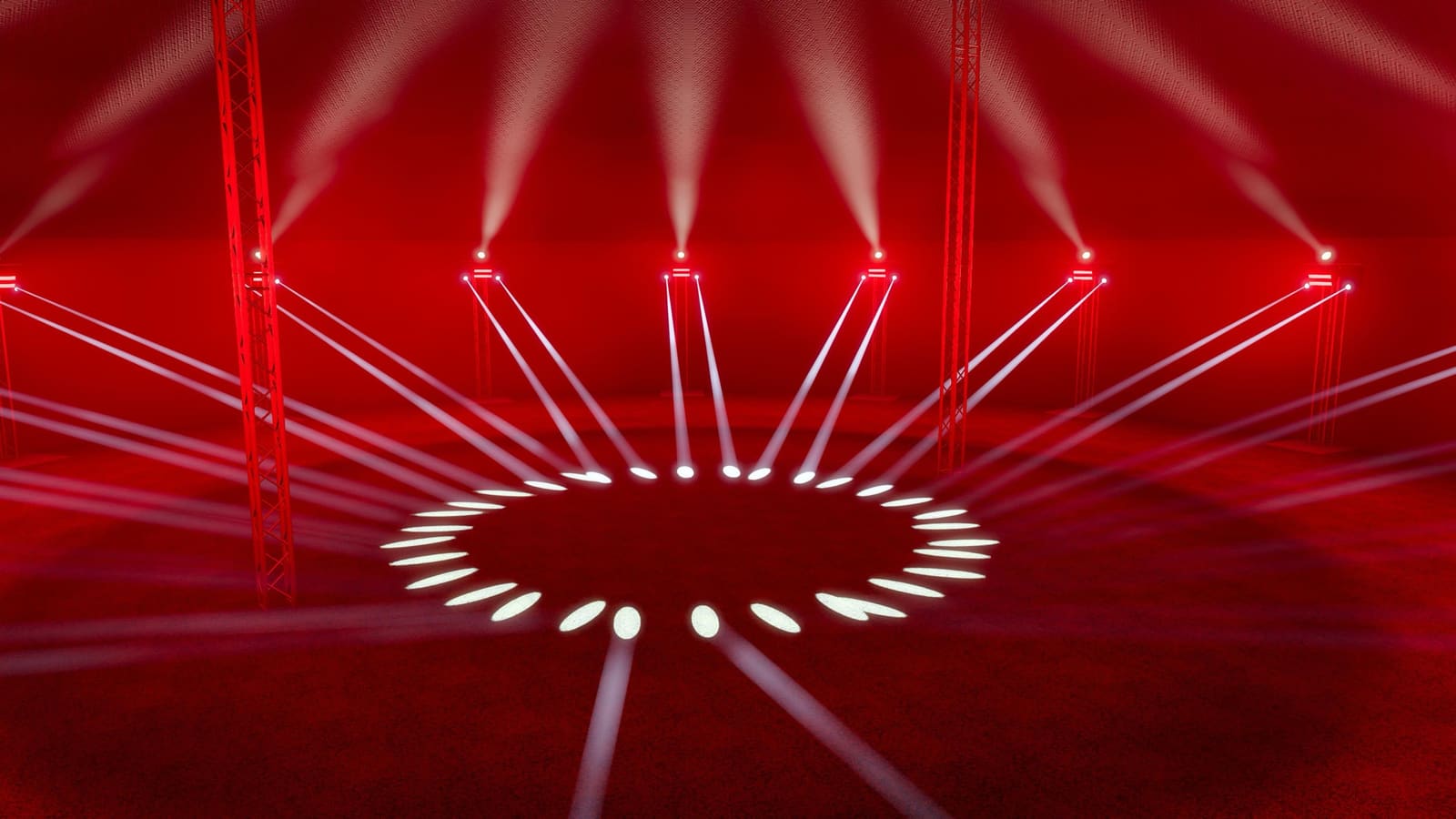 3D-Planung: Moving Heads bilden einen Lichtkreis auf der Tanzfläche