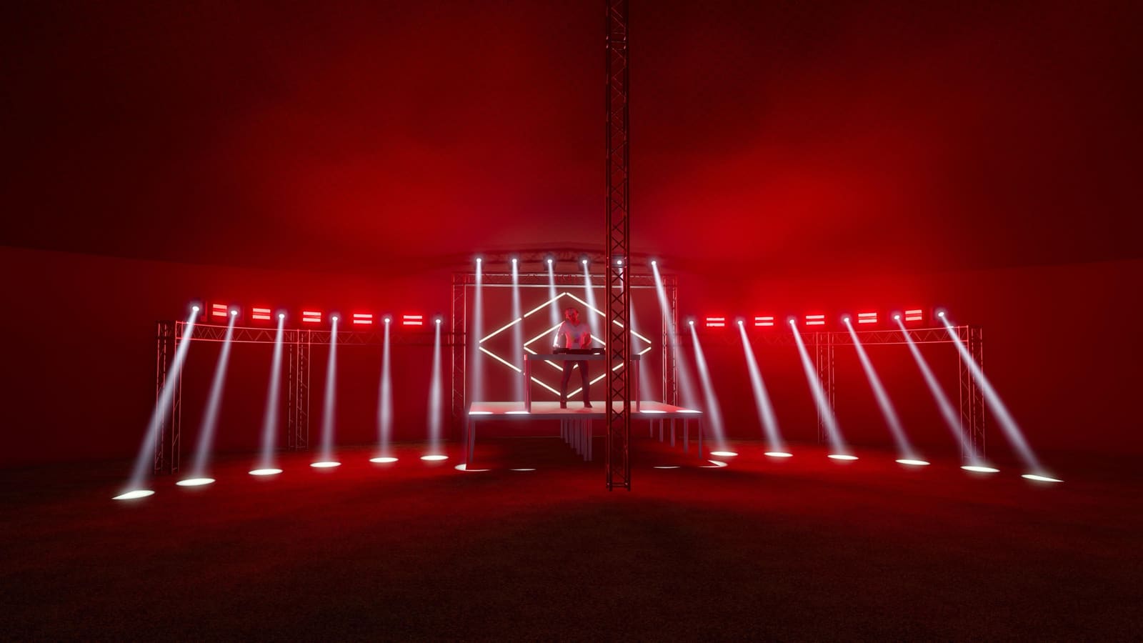 3D-Planung: Lichtstimmung in Rot mit Beams auf den Boden